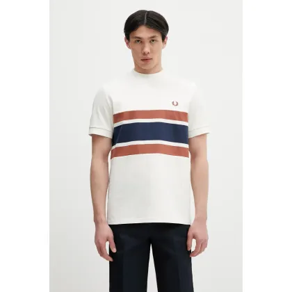 Zdjęcie Fred Perry t-shirt bawełniany męski kolor beżowy wzorzysty M9860.760