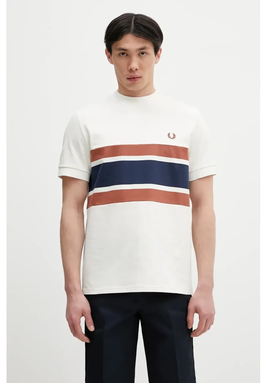 obrazek 1 Fred Perry t-shirt bawełniany męski kolor beżowy wzorzysty M9860.760