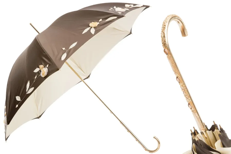obrazek 1 Luksusowy ręcznie haftowany parasol damski w kolorach brązu – Pasotti