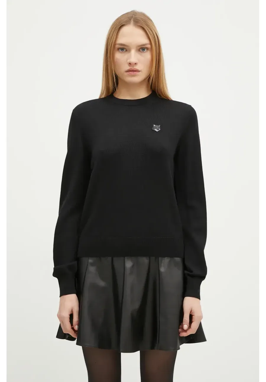 obrazek 1 Maison Kitsuné sweter wełniany Bold Fox Head Patch damski kolor czarny lekki MW00801KT1036