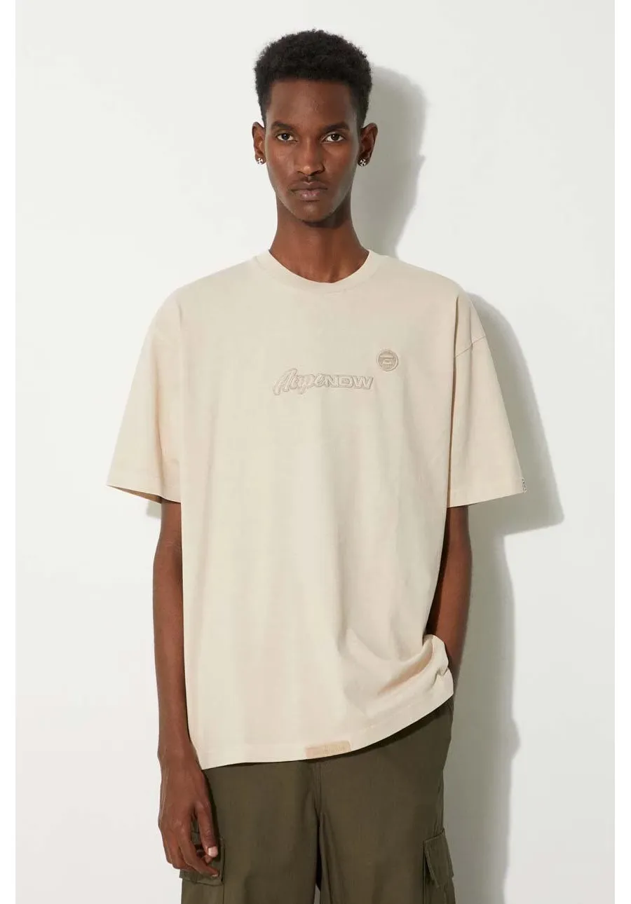 obrazek 1 AAPE t-shirt bawełniany Tee męski kolor beżowy z aplikacją AAPTEM1416XXM