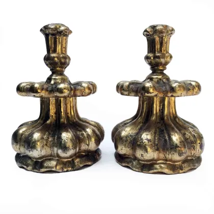 Zdjęcie Para starych świeczników stołowych Golden Mecca z Lucca