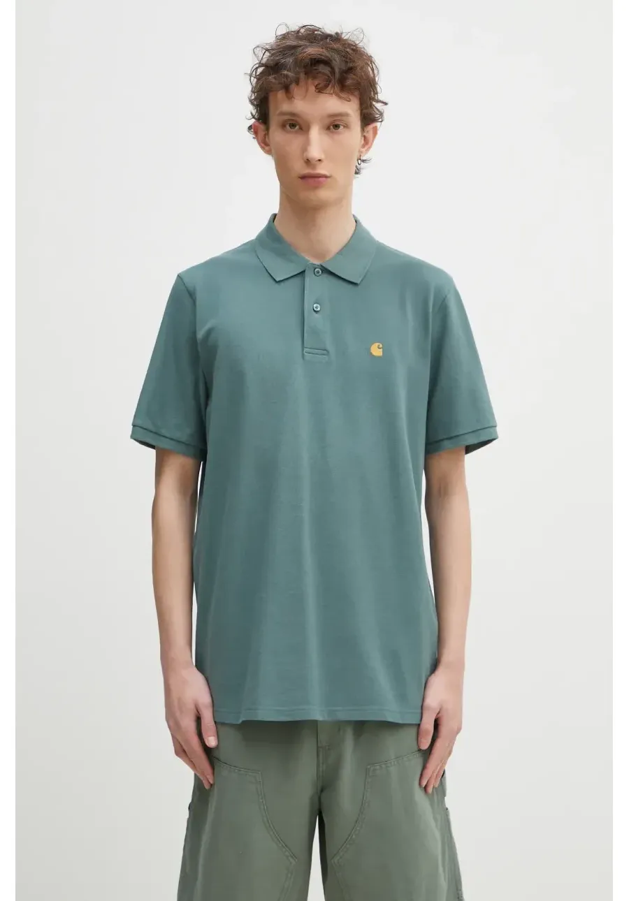 obrazek 1 Carhartt WIP polo bawełniane S/S Chase Pique Polo męski kolor zielony gładki I023807.2N0XX