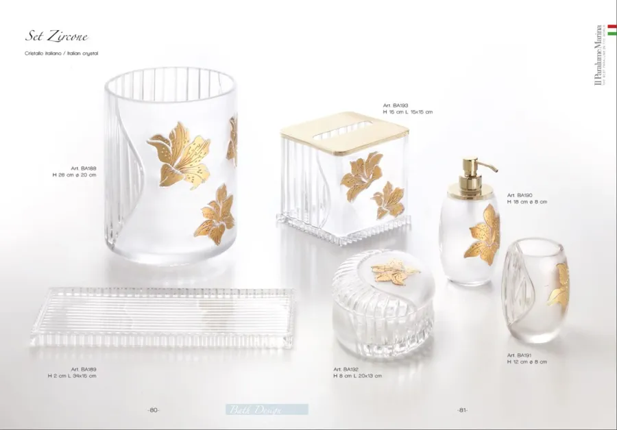 obrazek 2 Pojemnik na szczoteczki z włoskiego ręcznie szlifowanego kryształu zdobiony złotym motywem lilii - Il Paralume Marina