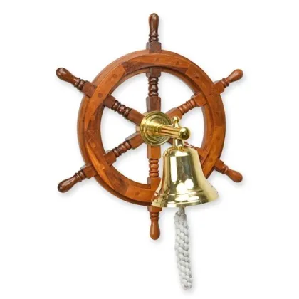 Zdjęcie Stylowe koło sterowe z dzwonkiem wykonane z drewna