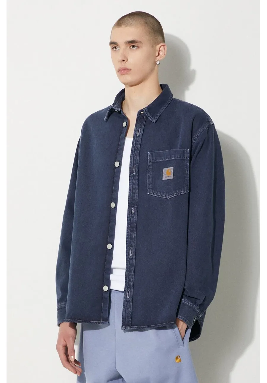 obrazek 1 Carhartt WIP koszula jeansowa George Shirt męska kolor granatowy regular z kołnierzykiem klasycznym I033750.29L4J