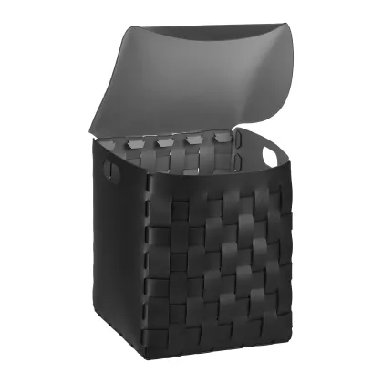 Picture Unique black leather basket with cover 35x35xH40 cm