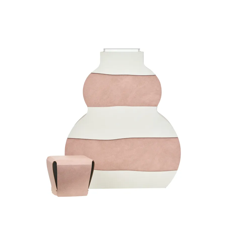 obrazek 3 Niepowtarzalny wazon Otto 9x33xH45 cm ze skóry w poziome pasy w kolorze pudrowego różu i perłowym