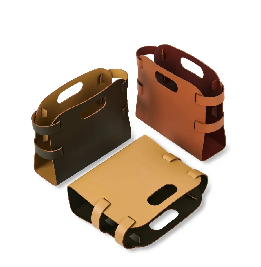 obrazek 2 Ciemnooliwkowy kosz na czasopisma 16x36xH25 cm z naturalnej skóry