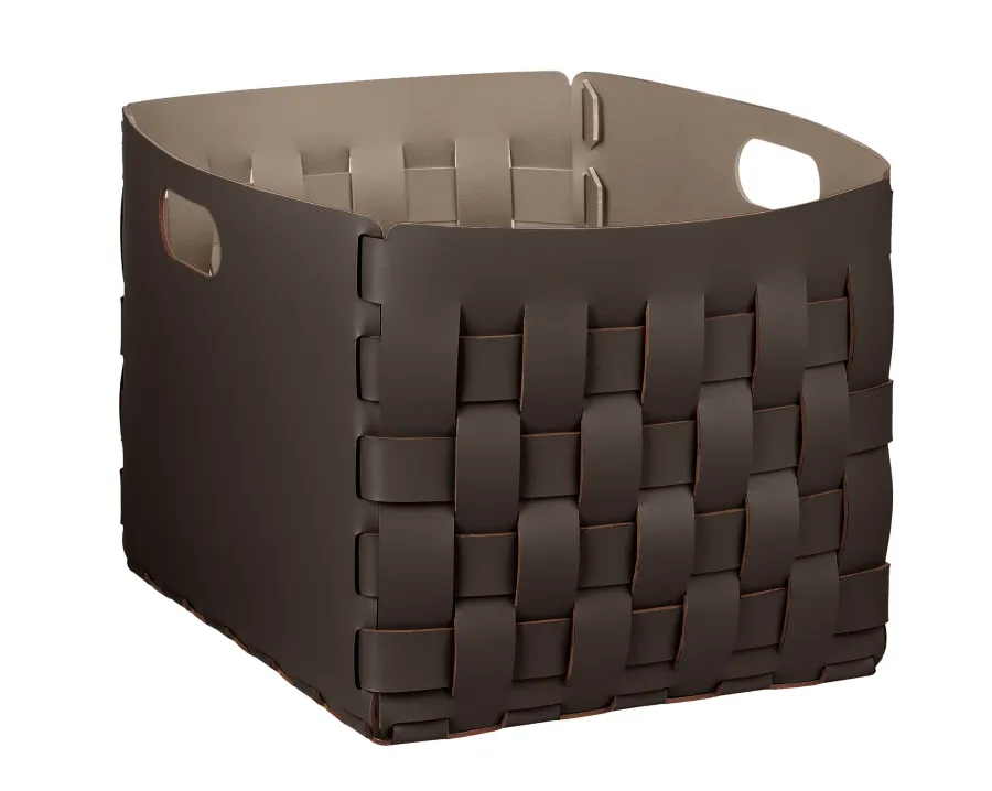 obrazek 1 Kosz Bottega 35x40xH30 cm wykonany z naturalnej skóry w kolorze czekoladowym