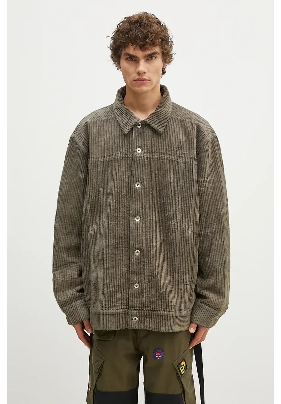 obrazek 1 Rick Owens kurtka sztruksowa Jumbo Worker kolor szary przejściowa oversize DU02D2761.HCF
