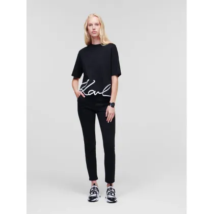 Zdjęcie KARL LAGERFELD T-Shirt Signature Hem 226W1703 Czarny Relaxed Fit