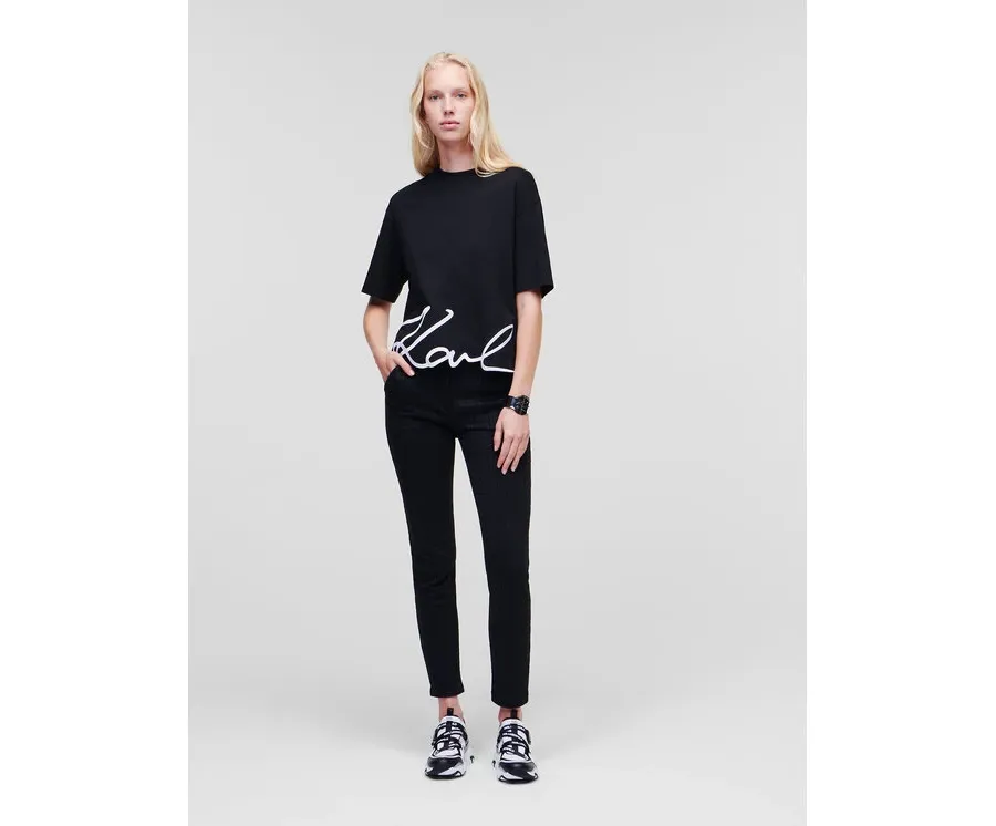 obrazek 1 KARL LAGERFELD T-Shirt Signature Hem 226W1703 Czarny Relaxed Fit