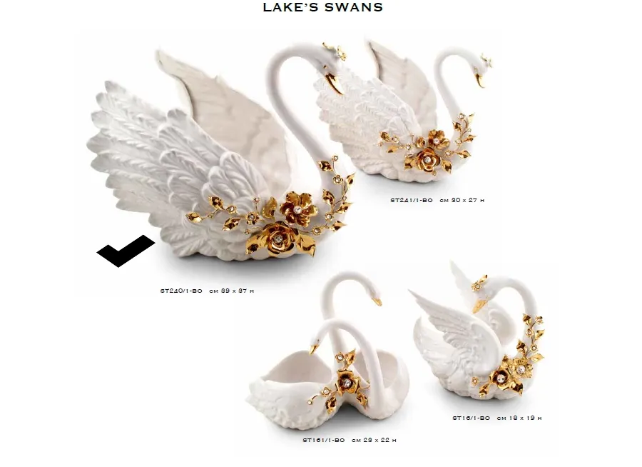 picture 1 Exclusive large white swan made of ceramics, with golden flowers - Bruno Costenaro
