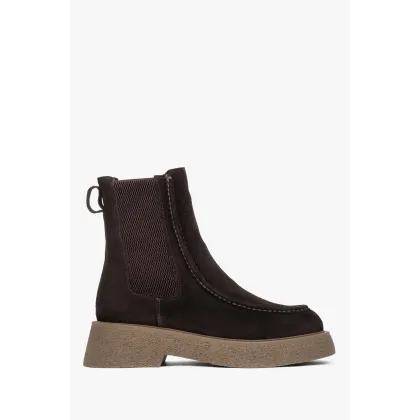 Zdjęcie Estro: Ciemnobrązowe sztyblety damskie z włoskiego weluru naturalnego