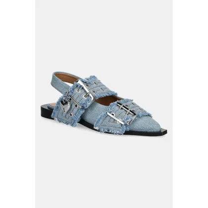 Zdjęcie GANNI baleriny Feminine Buckle Ballerina Charms Denim kolor niebieski z odkrytą piętą S2939