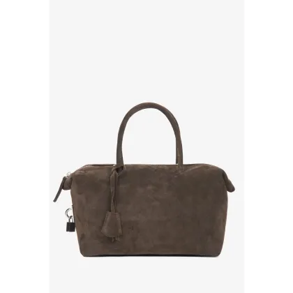 Zdjęcie Estro: Ciemnobrązowa torebka damska typu kuferek z włoskiego weluru naturalnego Premium