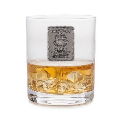 Zdjęcie Wyjątkowa szklanka do whisky z emblematem dla „Najlepszej siostry na świecie” – stylowy prezent dla siostry