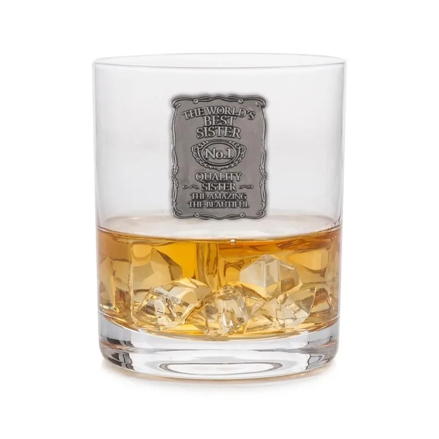 obrazek 1 Wyjątkowa szklanka do whisky z emblematem dla „Najlepszej siostry na świecie” – stylowy prezent dla siostry