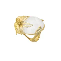 Picture Beautiful ring 18K gold-plated silver White zircons White agate