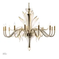 Picture Chandelier with twelve lamps in honey Murano glass and mirror effect - Il Paralume Marina