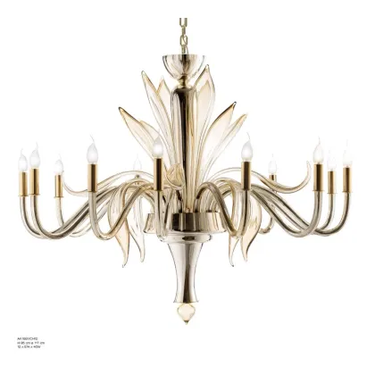 Zdjęcie Żyrandol z dwunastoma lampami w miodowym szkle Murano i efektem lustra - Il Paralume Marina