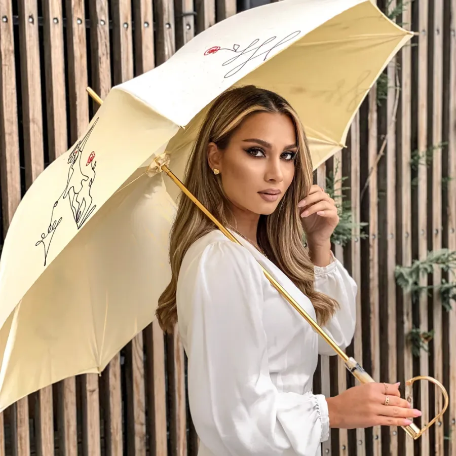 obrazek 5 Elegancki parasol damski w kolorze kości słoniowej zdobiony subtelnym motywem - Pasotti
