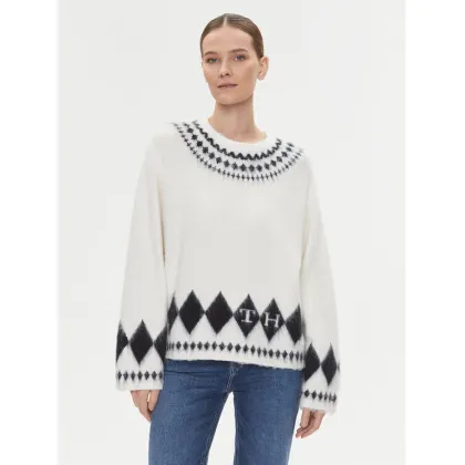 Zdjęcie Tommy Hilfiger Sweter Fairisle WW0WW40089 Écru Oversize