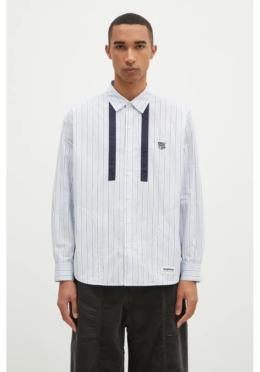obrazek 1 NEIGHBORHOOD koszula bawełniana Tie Shirt Longsleeve męska kolor niebieski regular z kołnierzykiem klasycznym 242AQNH.SHM01