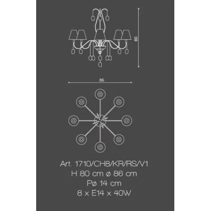 Zdjęcie Wyjątkowy żyrandol 8-świetlny w chromowanych mosiężnych wstążkach z białymi abażurami - Il Paralume Marina