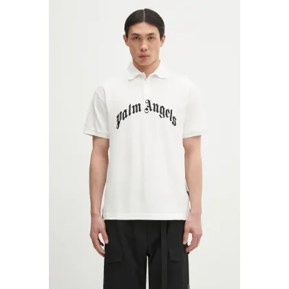 Zdjęcie Palm Angels polo bawełniane Curved Logo męski kolor biały z aplikacją PMGB012S25FAB0030310