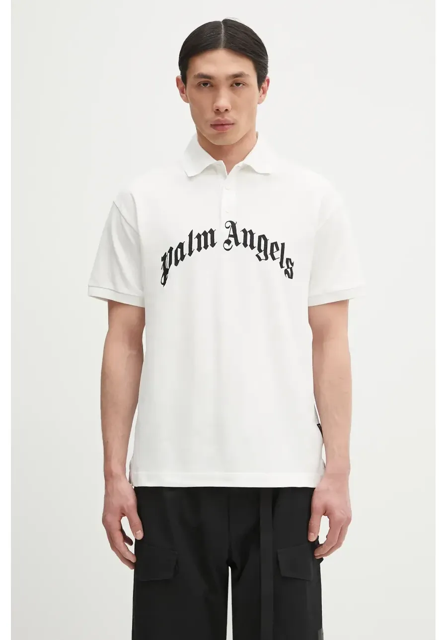 obrazek 1 Palm Angels polo bawełniane Curved Logo męski kolor biały z aplikacją PMGB012S25FAB0030310