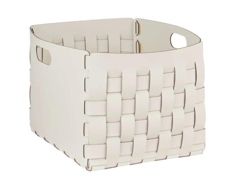 obrazek 1 Stylowy biały kosz Bottega 35x40xH30 cm z naturalnej skóry