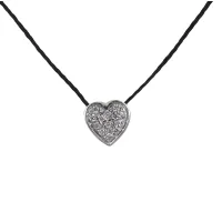 Picture Black fabric necklace with a heart-shaped diamond pendant