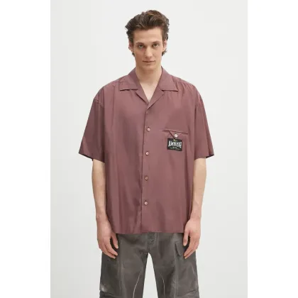 Zdjęcie AMBUSH koszula S/S Satin Shirt męska kolor bordowy relaxed z kołnierzykiem klasycznym 12115311
