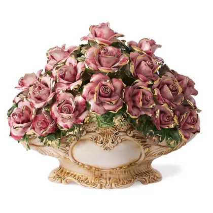 Picture A beautiful ceramic basket with roses as a decoration for the living room