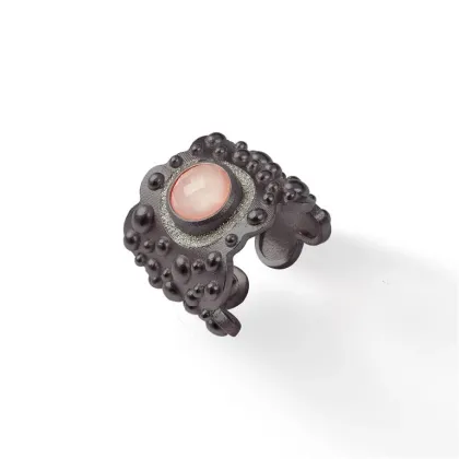 Zdjęcie Elegancki pierścionek Polerowane posrebrzane Diament laboratoryjny Różowy opal