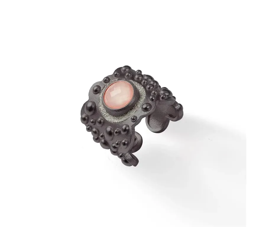 obrazek 1 Elegancki pierścionek Polerowane posrebrzane Diament laboratoryjny Różowy opal