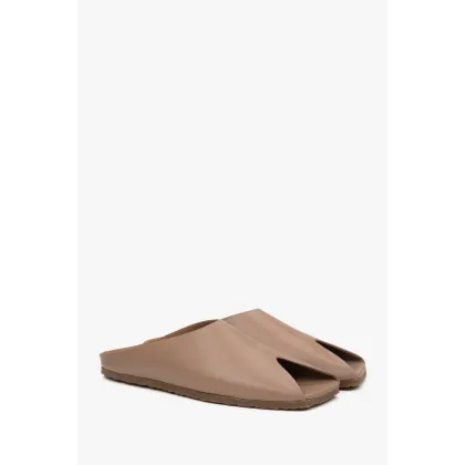 Zdjęcie Estro: Beżowe klapki damskie z włoskiej skóry naturalnej Premium