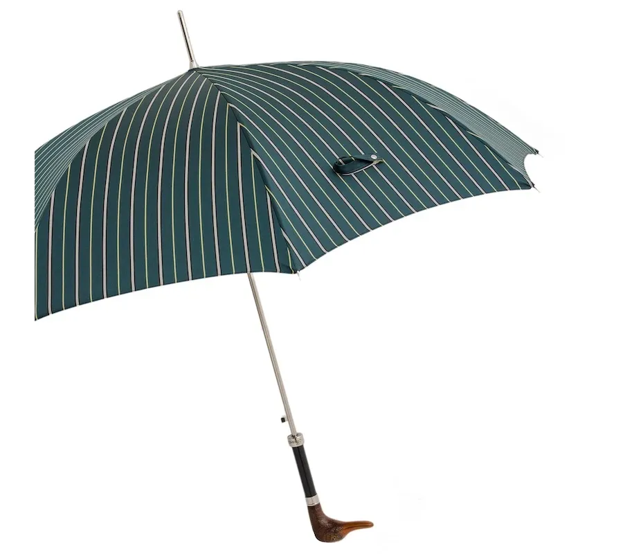 obrazek 7 Stylowy turkusowy parasol męski w pionowe paski z rączką w kształcie głowy kaczki – Pasotti