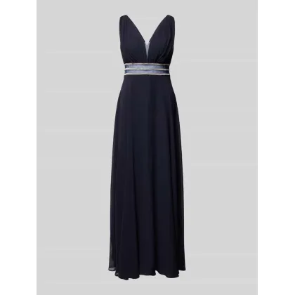 Zdjęcie Sukienka wieczorowa z tasiemką w talii i obszyciem ozdobnymi kamieniami