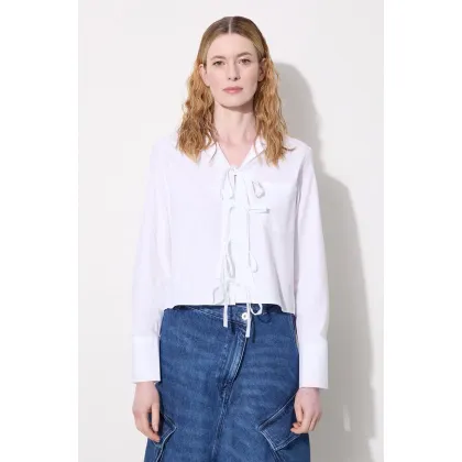 Zdjęcie JW Anderson koszula bawełniana Bow Tie Cropped Shirt damska kolor biały relaxed z kołnierzykiem klasycznym SH0312.PG1090.001