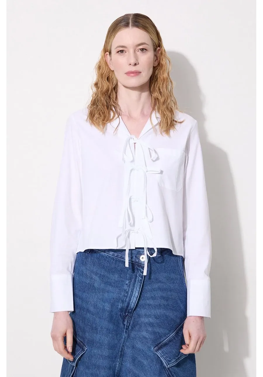 obrazek 1 JW Anderson koszula bawełniana Bow Tie Cropped Shirt damska kolor biały relaxed z kołnierzykiem klasycznym SH0312.PG1090.001