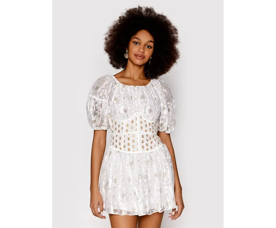 obrazek 1 For Love & Lemons Sukienka koktajlowa Lupita CD2482 Biały Slim Fit