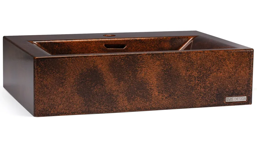 obrazek 2 Nowoczesna umywalka 60 cm PYXIS BASIC z przelewem, z otworem na baterię – SMOKED METAL, miedziany i czarny, lakier półmatowy