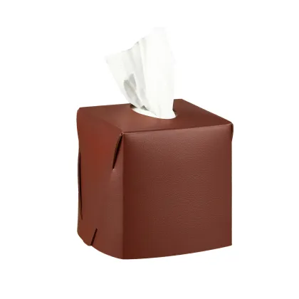 Zdjęcie Stylowe skórzane pudełko na chusteczki 12x12xH12 cm w kolorze bordowym