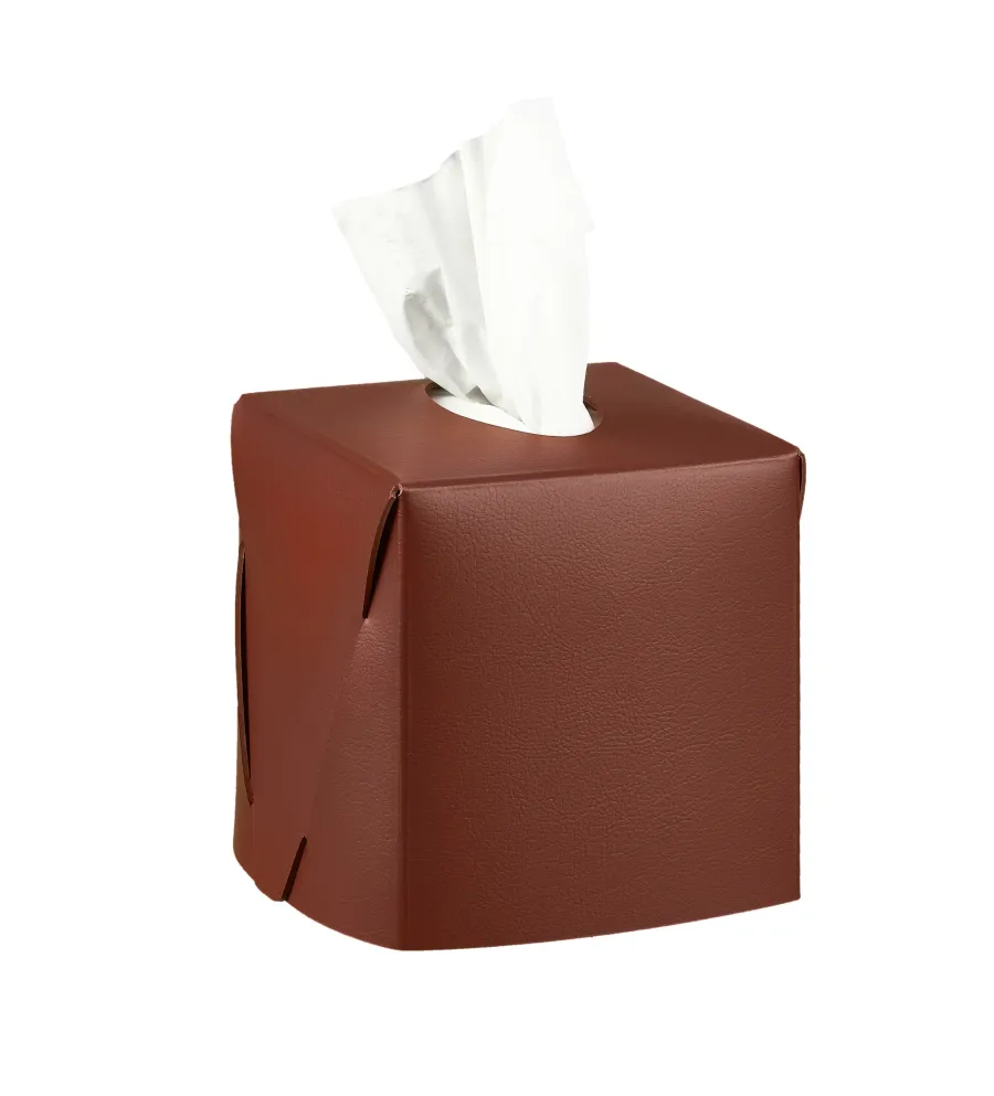 picture 1 Stylish leather tissue box 12x12xH12 cm in burgundy color