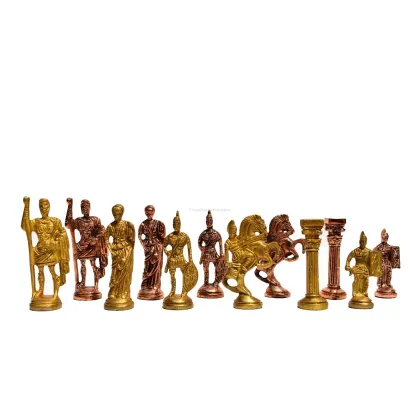 Zdjęcie Rzeźbiony zestaw figur rzymskie z litego mosiądzu - The Chess Empire