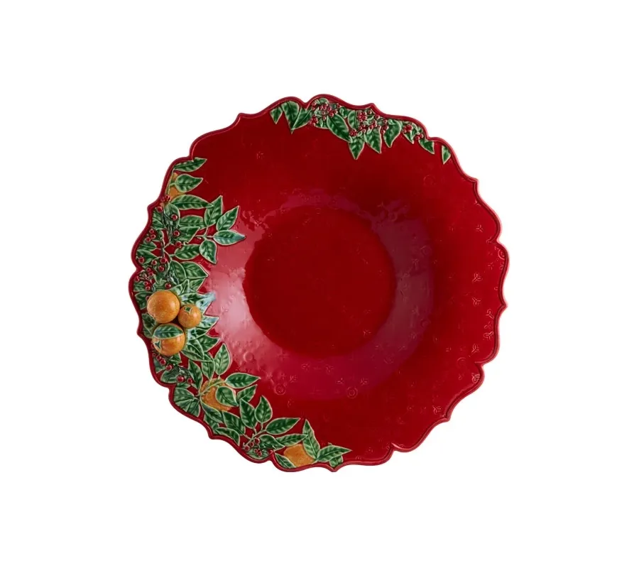 obrazek 2 Czerwony talerz ceramiczny z ozdobami świątecznymi - Bordallo Pinheiro