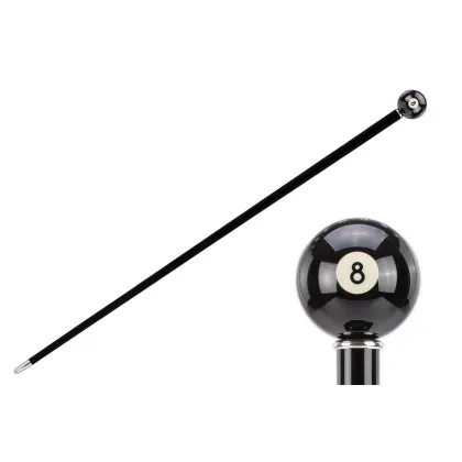 Zdjęcie Stylowa czarna laska z uchwytem w kształcie czarnej kuli bilardowej - Pasotti